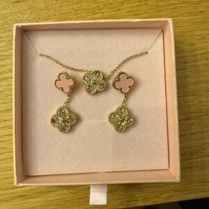KC Chic Gold and Pink Floral Earrings and Necklace Set